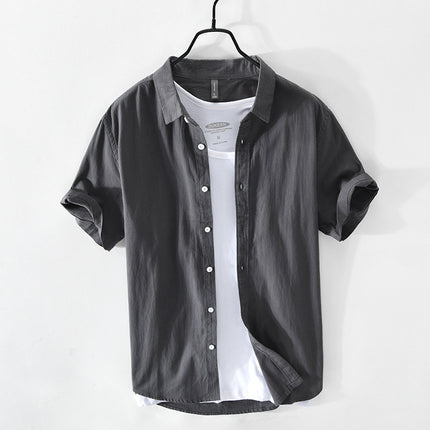 648 simple solid color men's shirt light retro cotton shirt a generation of hair