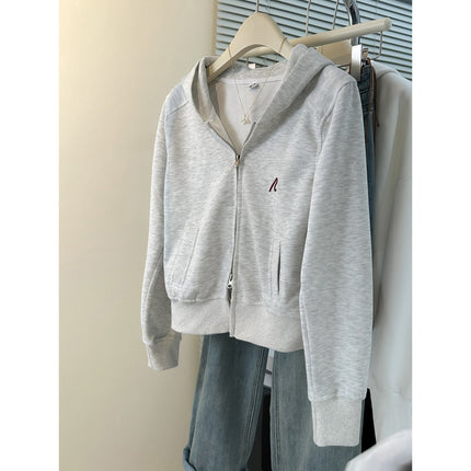 Autumn and Winter New High Waist Embroidered Short Top Double Head Zipper Casual Hooded Sweater Cardigan Small Women's Coat
