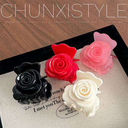 Double-Sided Rose Flower Hairpin ~ Korean France Elegant Medium Ponytail Clip Hair Clip French Shark Clip