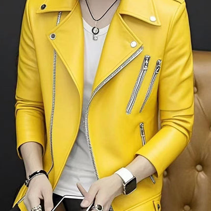 2025 Spring and Autumn New Motorcycle Leather Jacket Men's Jacket Korean Fashion Fashion Personalized Motorcycle Clothing Leather Fashion