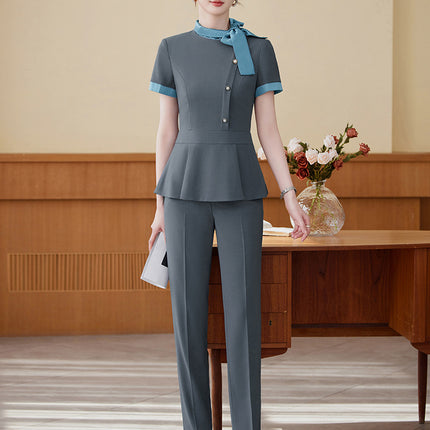Short-Sleeved Stewardess Elegant Beauty Salon Oral Front Desk Work Clothes Professional Suit Female Hotel Reception Service Staff Uniform
