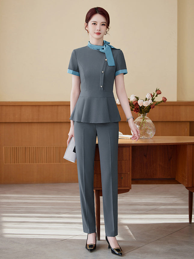 Short-Sleeved Stewardess Elegant Beauty Salon Oral Front Desk Work Clothes Professional Suit Female Hotel Reception Service Staff Uniform