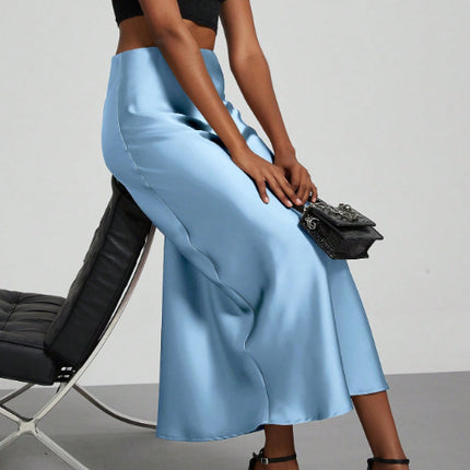 In-Stock Cross-Border Women's Clothing Wholesale European and American Style Elegant Satin Midi Skirt Slimming and Flowy