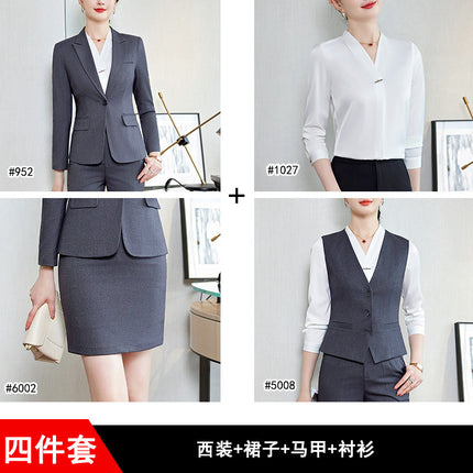 Formal wear women's suit workplace temperament work clothes front desk business wear goddess style gray suit skirt high-end formal