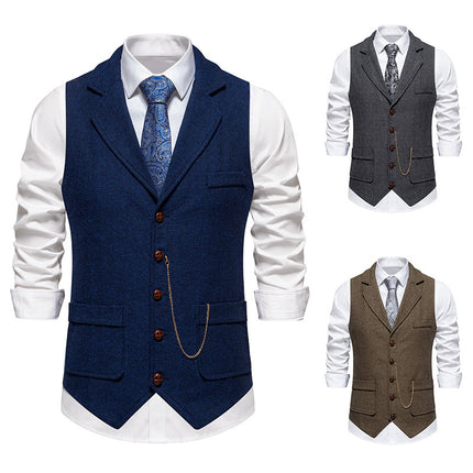 Amazon Men's herringbone tweed suit vest retro lapel horse chain vest