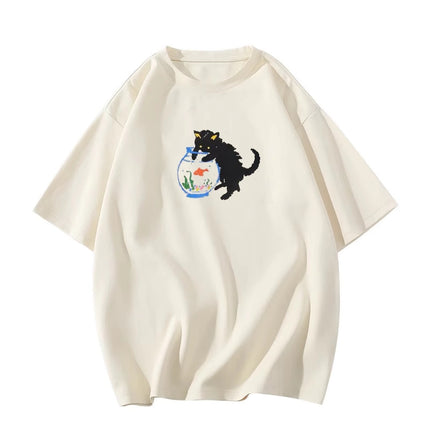 Pure Cotton Short-Sleeve T-Shirt for Women 2026 New American Retro Design Niche Half-Sleeve Top Women's Loose Trendy Brand T-Shirt