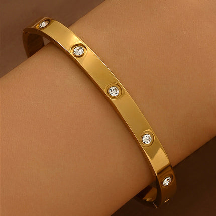 Titanium Steel Bracelet Does Not Fade, Diamond-Encrusted Real Gold Electroplated 18K Gold Stainless Steel Bracelet Douyin Cross-Border Same Style