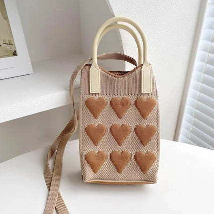 Mini Checkerboard Knitted Shoulder Crossbody Bag Handbag for Women Niche Design Phone Bag Phone Crossbody Handbag