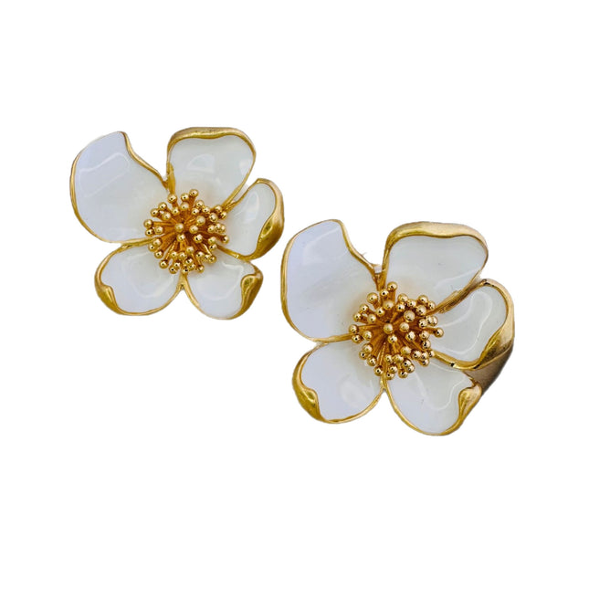 Oscar European and American Style Exaggerated High-End Old Vintage Enamel Flower Drip Glaze Earrings Niche Design Earrings for Women