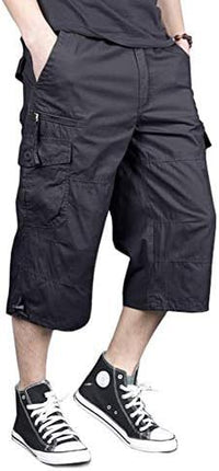 Magnivit Men's Cropped Pants Long Elastic Cargo Shorts Below Knee Shorts 3\/4 Cotton Cargo