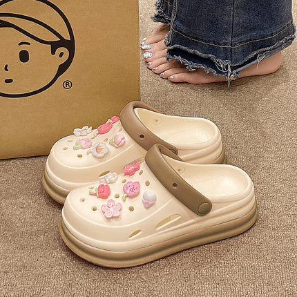 Trendy Chinese-Style Perforated Sandals for Women, Summer Outdoor Beach Thick-Soled Ultra-Soft 2025 New Closed-Toe Sandals for Women