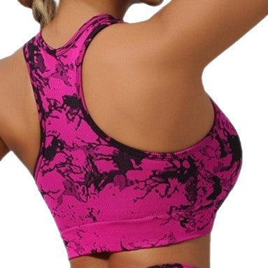 European and American Export Sexy Fashion Tie-Dye Beautiful Back Sports Bra Women's Padded Push-Up Bra Shock-Proof Fitness Vest