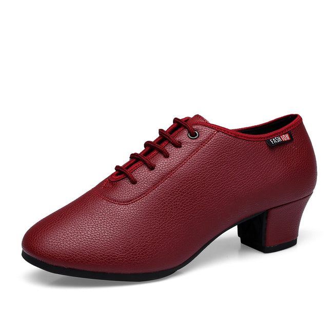 New Adult wine red Square Dance Shoes Genuine Leather Women's Soft-soled Teacher's Shoes Sarman Dance Shoes Latin Dance Shoes