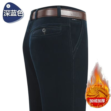 Autumn and Winter fleece-lined Thick Men's Corduroy Pants Middle-aged Men's Casual High Waist Loose Pants Middle-aged Pants