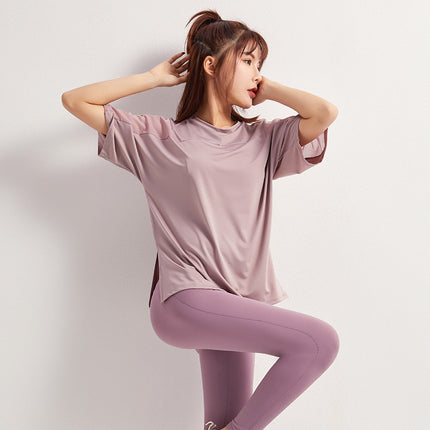 2025 Summer Yoga Top Loose Sports Short Sleeve Women's Quick-Drying Running Fitness Wear Top Breathable Exercise T-Shirt