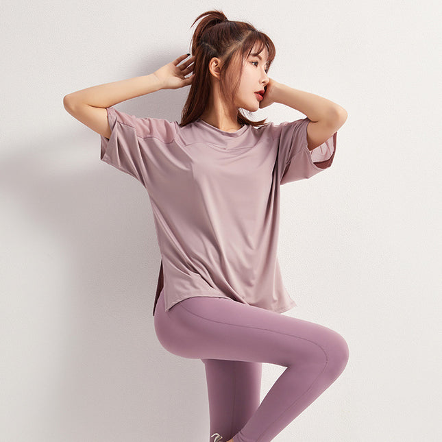 2025 Summer Yoga Top Loose Sports Short Sleeve Women's Quick-Drying Running Fitness Wear Top Breathable Exercise T-Shirt