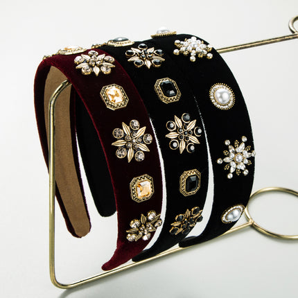 European and American Retro Elegant Elegant Hair Band Alloy Rhinestone Pearl Wide Edge Hair Card Internet Celebrity All-match Pressure Hair Headband Hair Accessories