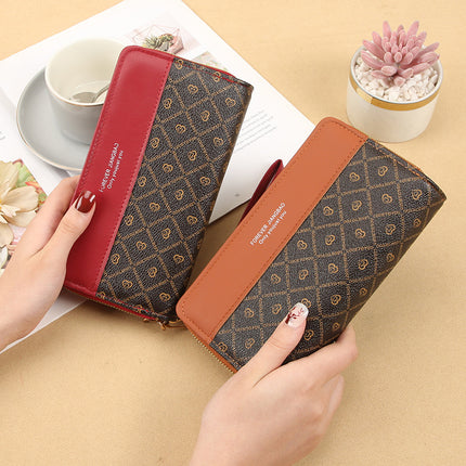 Cross-border generation new fashion women's double-layer long multi-card multi-functional hand-held mobile phone bag large-capacity wallet