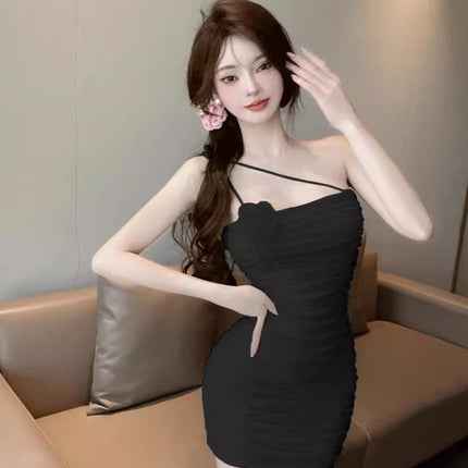 Pleated Mesh Figure Sexy Hip Skirt Female Anchor Mirror Small Age-reducing Tight Sling dress