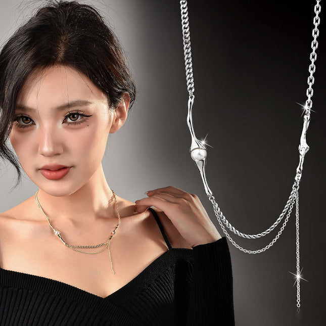 Factory direct pearl tassel personality star mans tassel necklace women's niche light luxury temperament neck chain all-match autumn and winter chain