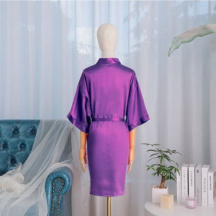 bride Gown morning Gown Lady nightgown wedding makeup bridesmaid group wedding kimono imitation silk cardigan bathrobe
