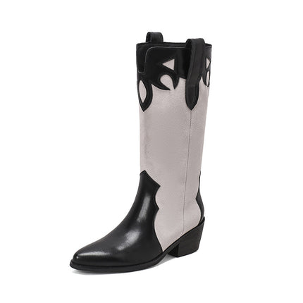 Fashion Boots 2024 Autumn New Women's Boots Pointed Thick Heel Mid Heel Pointed Boots Western Cow Boots