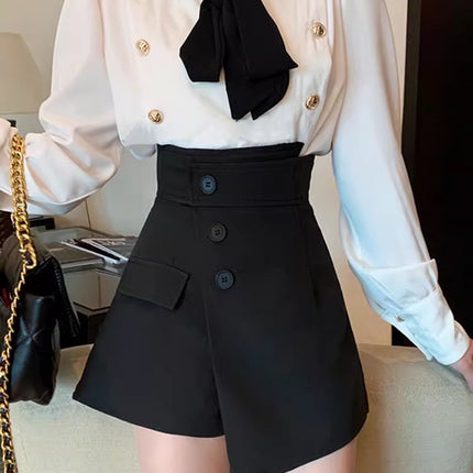 Shorts Women's Spring 2024 New chubby girl plus size High Waist Casual Pants Design Button Slim A- shaped Wide Leg Pants