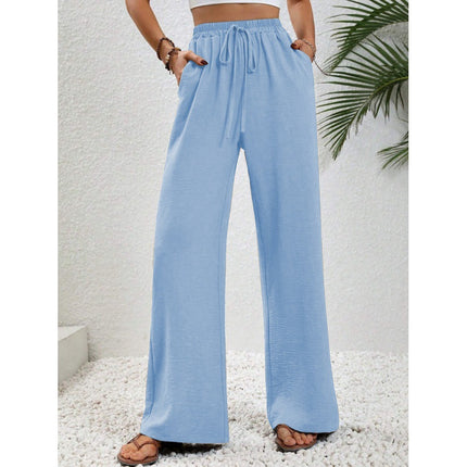 Women's Fashion 2024 Europe and America Amazon Cross-border Best Selling New Joker Solid Color Mop Wide Leg Pants Casual Pants in stock