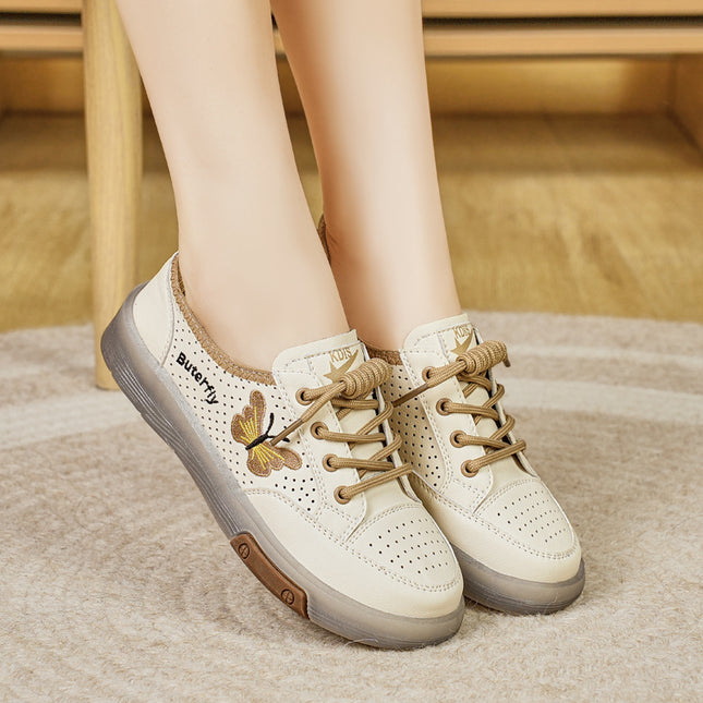 Women's Shoes New Style 2025 White Shoes Casual Hollow Soft Sole Sports Leather Shoes Mesh Shoes Summer Thin Breathable Shoes