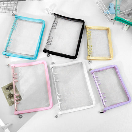 Japanese A5 Transparent Loose-leaf Black Glitter Zipper 6-hole Notebook Ins Style Star Chaser Ledger PVC Case