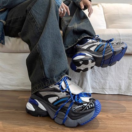 Klein Blue Deconstructed Lace-Up Dad Shoes for Women 2025 Spring and Autumn New Men's Mesh Thick-Soled Height-Increasing Sneakers