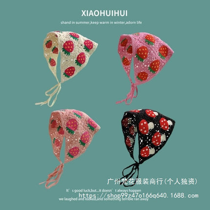 Hot Girl Internet Celebrant Photo Flower French Style Triangle Scarf Headscarf Women's Cute Knitted Hair Band Silk Scarf High-grade Headwear Summer