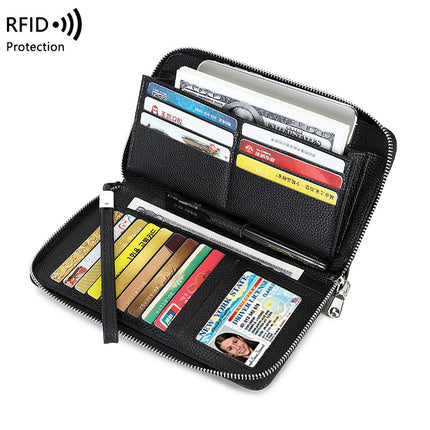 Cross-border new RFID anti-theft brush leather wallet multi-card long money clip head layer cowhide large capacity clutch