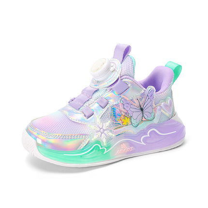 Girls' Sneakers 2026 Spring New Model Mesh Breathable Button Running Shoes for Older Children Non-Slip Soft Sole Dad Shoes