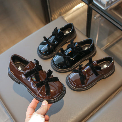 Korean Style Mirror Girl's Leather Shoes Double Bow Princess Shoes Spring 2025 New Single-layer Shoes Girl's Loafers All-match