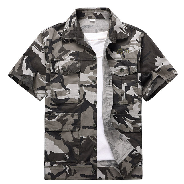 Summer Work Clothes Men's Thin Cotton Camouflage Short-sleeved Loose Construction Site Security Welding Clothes Workwear Labor Security Clothes Shirt
