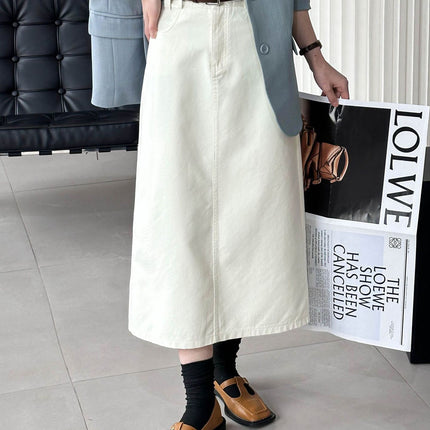 Orange Spring Korean Style High Waist Vintage Denim Skirt Women's Straight A-Line Skirt 99053