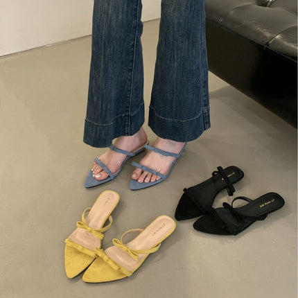 French Fairy Bow High Heels 2025 Summer New Stiletto Sandals with Open Toe Lazy Shoes