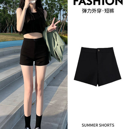Summer High-Waisted Slimming Outerwear Hot Girl Elastic Hot Pants 2024 Ultra-Short Women's Slim Fit Black New Style