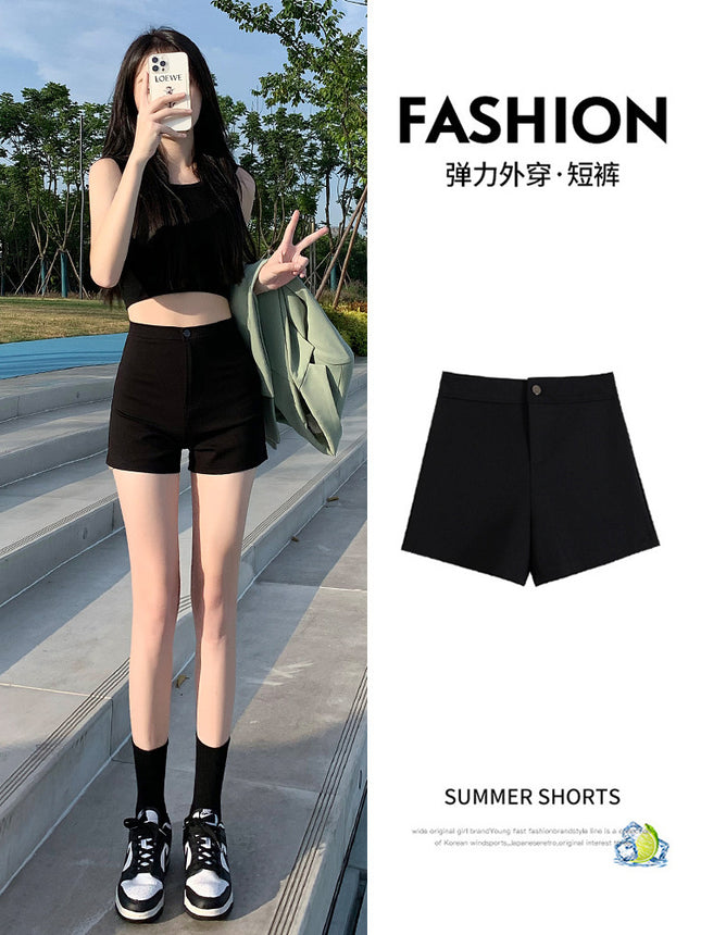Summer High-Waisted Slimming Outerwear Hot Girl Elastic Hot Pants 2024 Ultra-Short Women's Slim Fit Black New Style