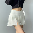 9031#White [side slit pleated skirt] / S