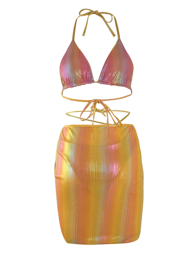[Rainbow Soda] New Hot Girl Bikini Swimsuit Sexy Bikini Three-Piece Double-Sided Vacation Swimsuit