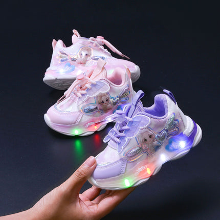 Wholesale with lights girls sneaker 2025 spring new fashion butterfly princess shoes children running shoes in stock
