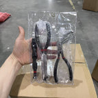 Red and black handle (straight plus curved plus connector) + transparent bag + ziplock bag