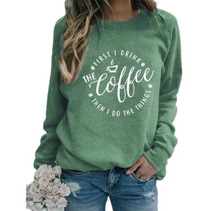 Foreign trade supply coffee coffee printed round neck jacket sweater European size ladies coat long sleeve cross-border autumn and winter