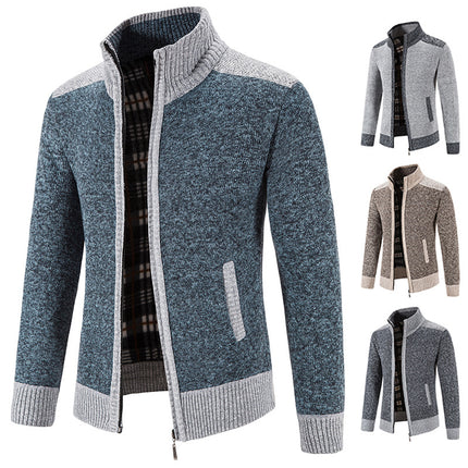 Amazon men's autumn and winter clothing stand collar sweater coat thickened sweater trend green cardigan sweater warm