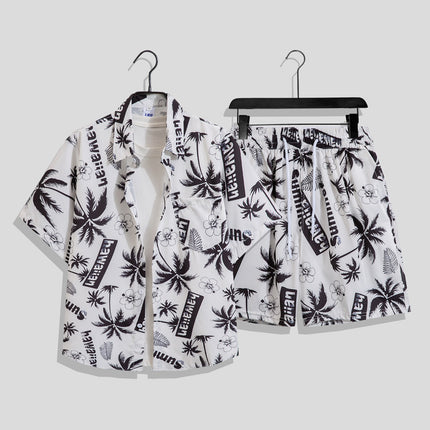 Men's Ins Summer Loose Short-Sleeved Shorts Suit Trendy and Handsome Beach Floral Couple Clothes Hawaiian Style Shirt