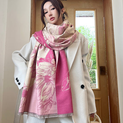 New elegant light luxury jacquard cashmere scarf women's high-grade artistic autumn and winter warm scarf thickened shawl
