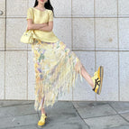 Lemon yellow (short sleeves +) yellow tone flower story (skirt) / Skirt