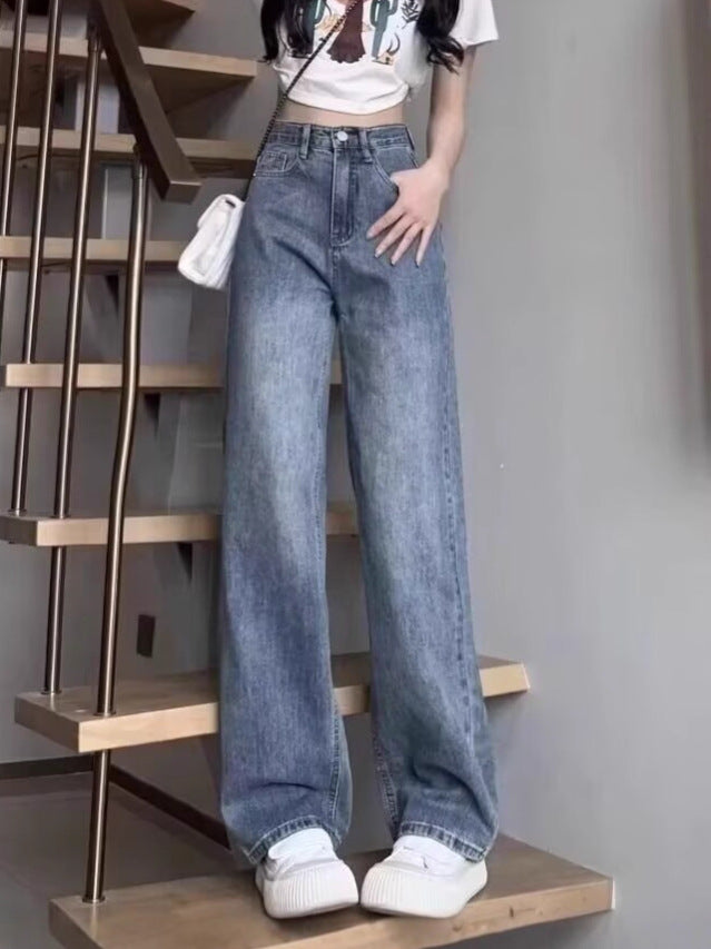 Vintage Wide-Leg Jeans for Women 2025 Spring New High-Waisted Slimming Loose Drape Floor-Length Straight Pants Trendy